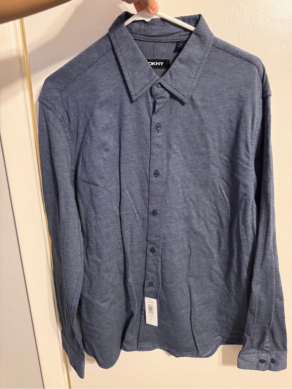 DKNY men’s button up collared shirt. Size large. Brand new with tags